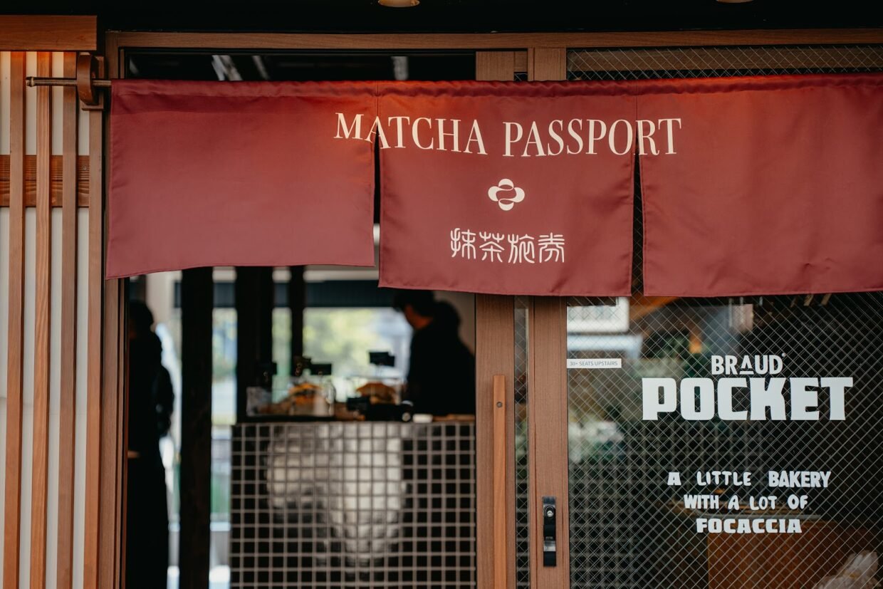 Storefront BRAUD Pocket Kyoto dengan signage Matcha Passport dan BRAUD Pocket