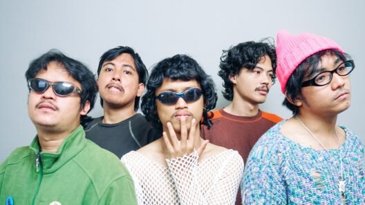 Kelima personel The Skit berpose di studio dengan latar abu-abu.